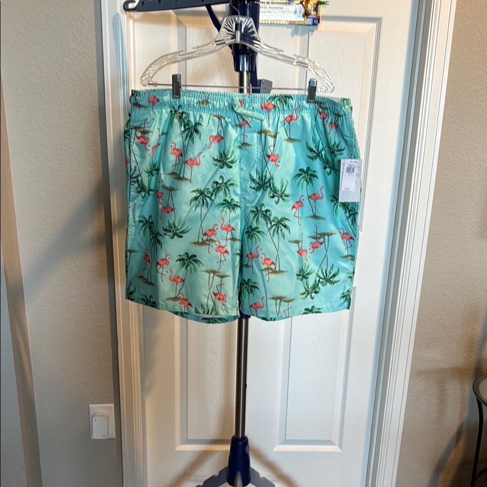 Old Navy Blue and Pink  Athletic Swim Shorts with Tropical Print. Size XL
